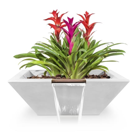 The Outdoor Plus 36 Square Maya Planter & Water Bowl - GFRC Concrete - White - OPT-36SPW-LIM